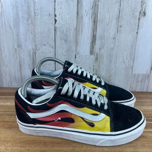 Vans‎ Old Skool Low Fire Flame Black Suede Sneakers Men's 7 / Women's 8.5